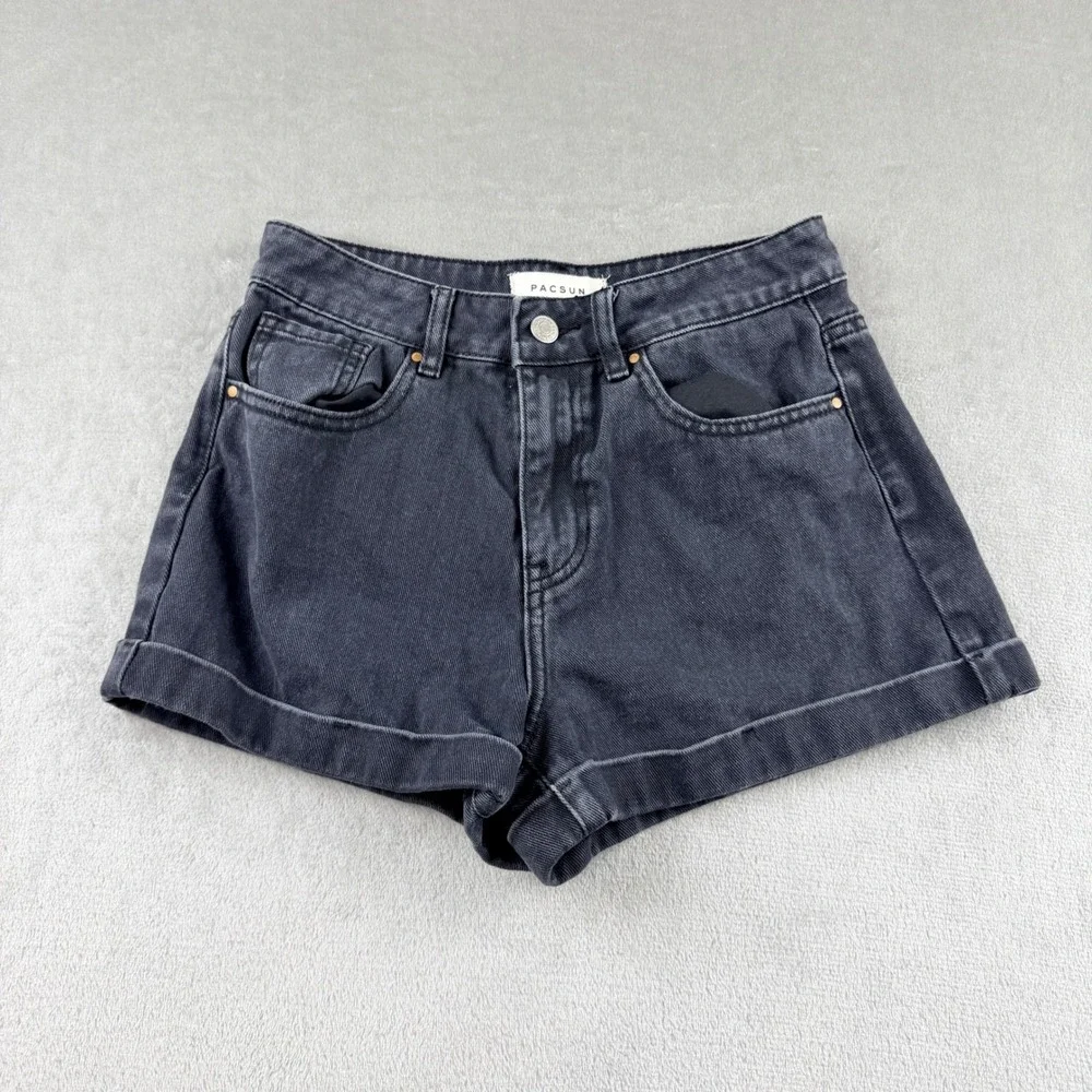 PacSun Mom Short Black Denim High Waisted Cuffed Hem Women's Size 25